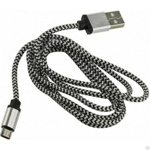 Кабель micro USB плетеный шнур металл черно-белый